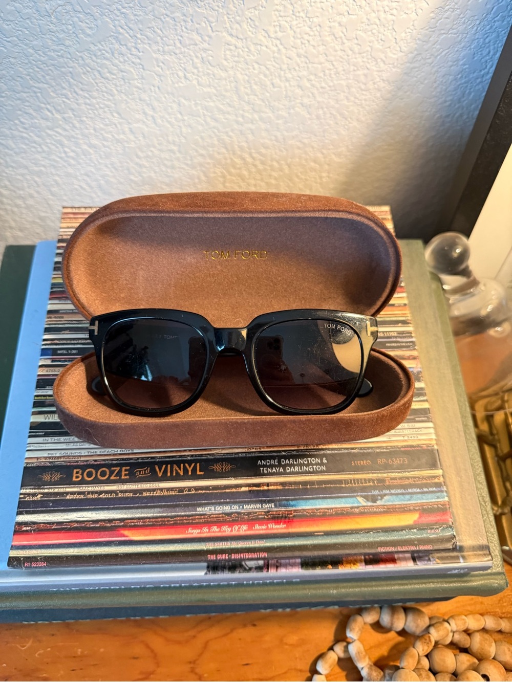 Tom Ford Black Gloss Square Sunglasses with Brown Case